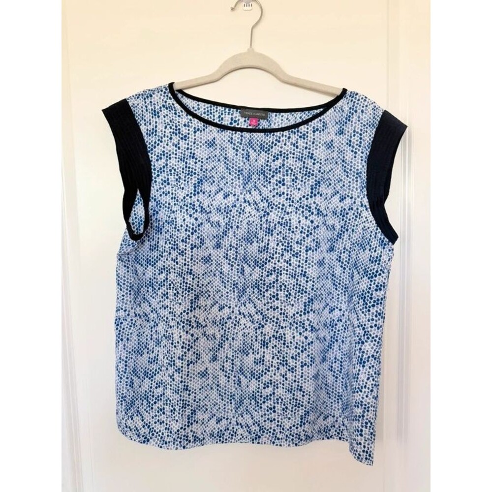 Vince Camuto Blue Micro-Dot Printed Cap Sleeve Top M